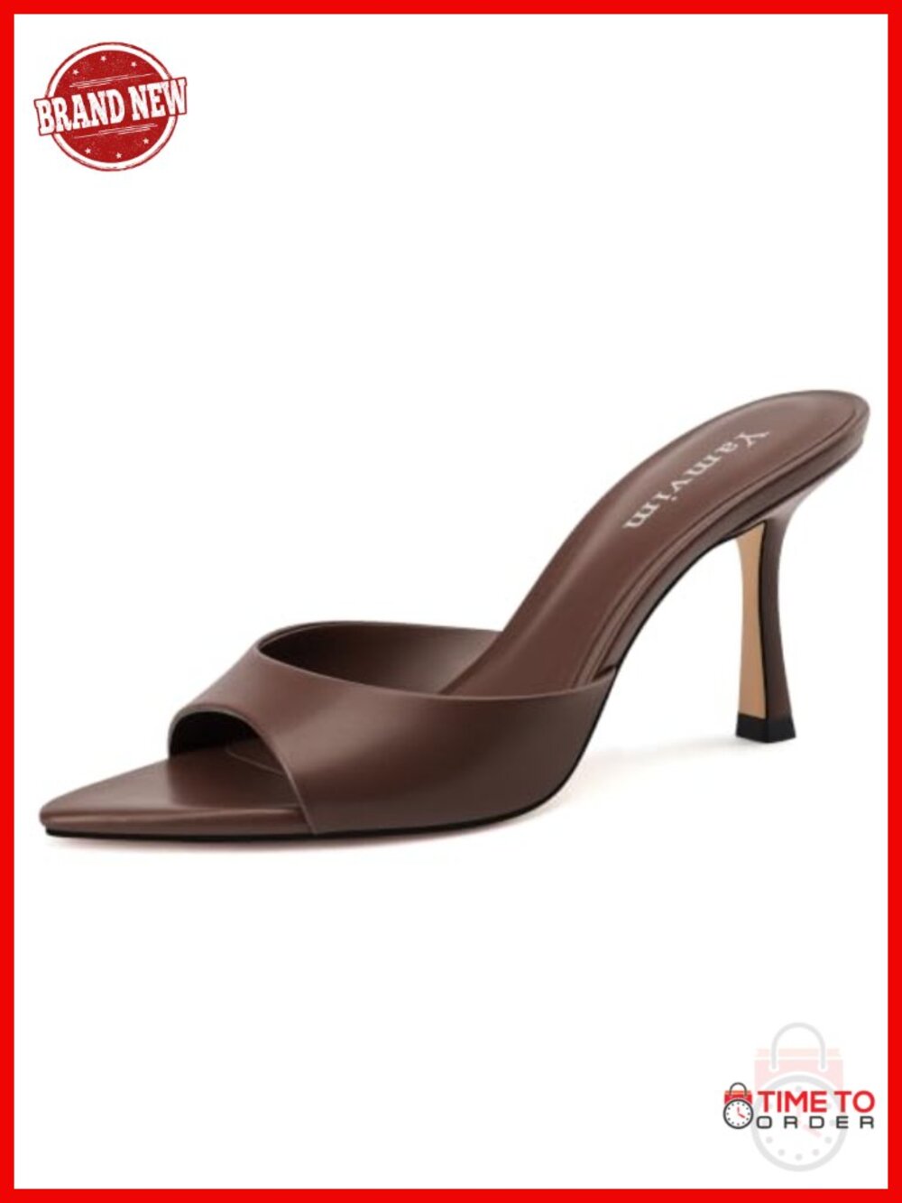 Yamvim Heel Mules Pointed Open Toe High Heel Sandals Faux Leather Slip On